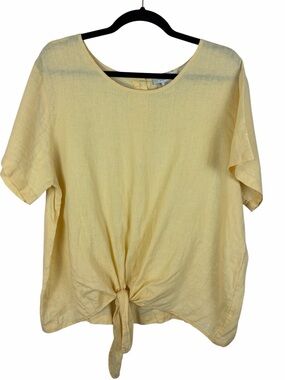 Rachel Zoe 100% Linen Tie Front Blouse XL Butter Yellow Short Sleeve Summer Top